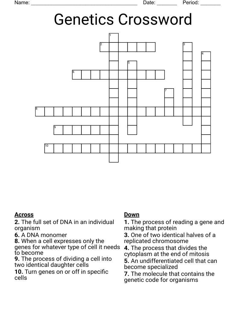 Genetics Crossword