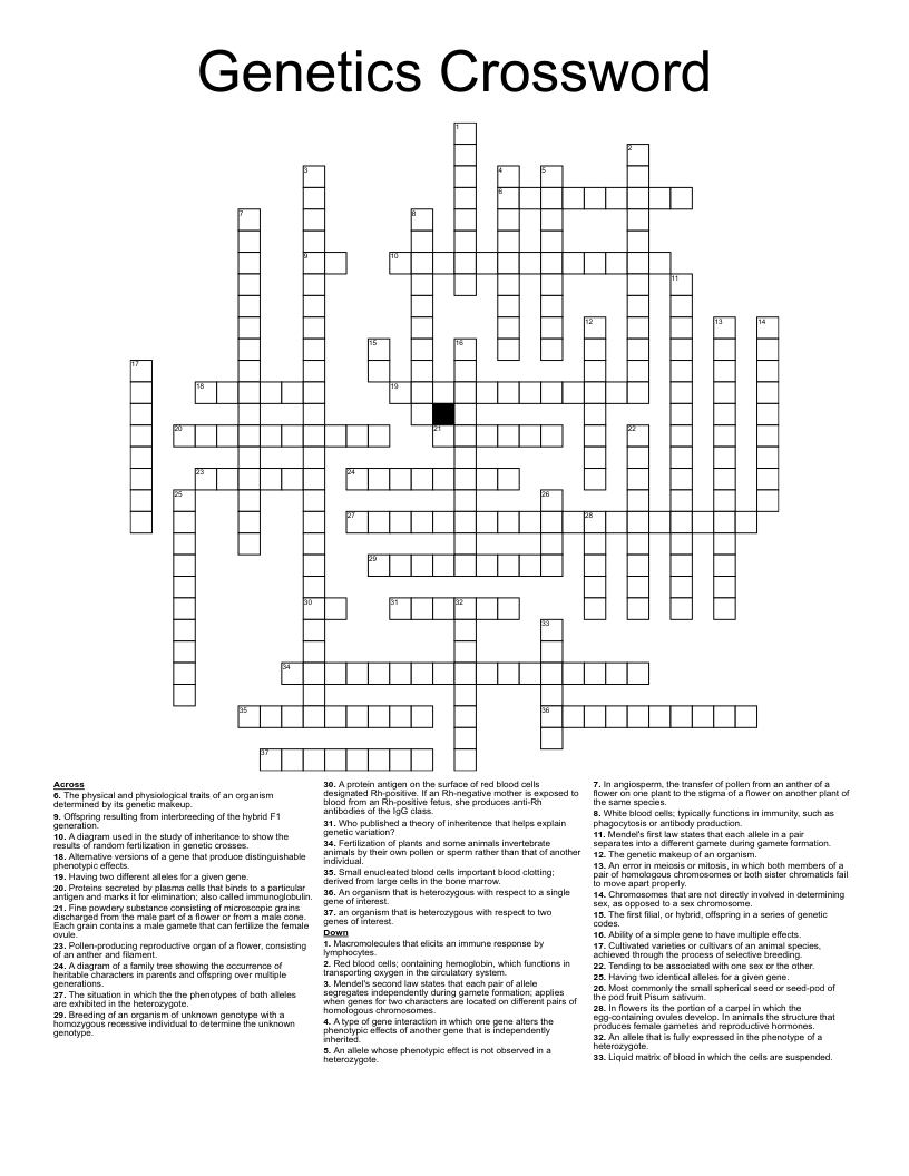 Genetics Crossword