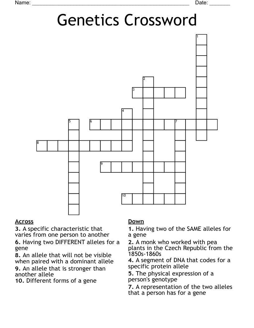 Genetics Crossword