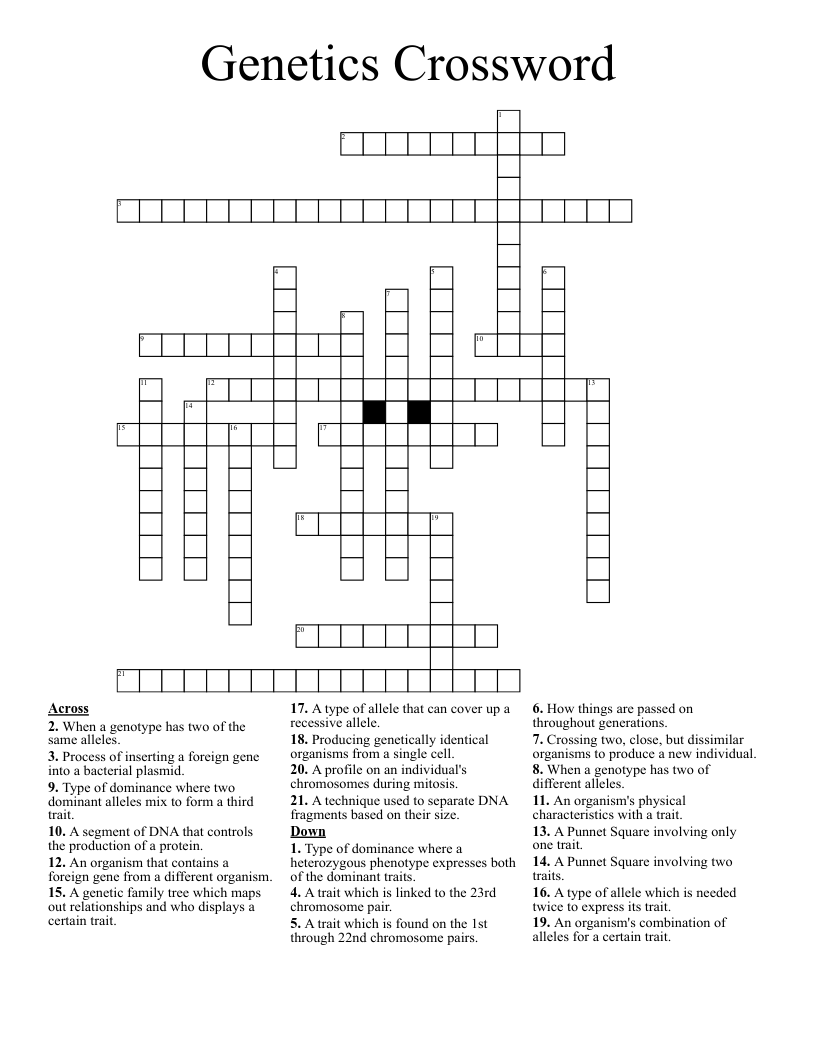 Genetics Crossword