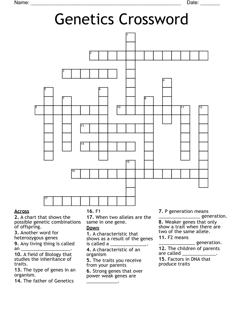 Genetics Crossword