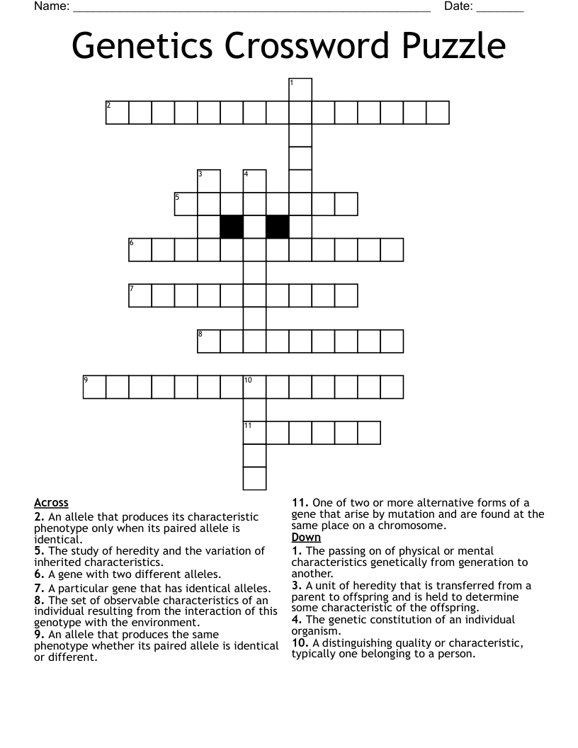 Genetics Crossword Puzzle