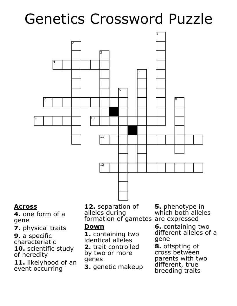 Genetics Crossword Puzzle