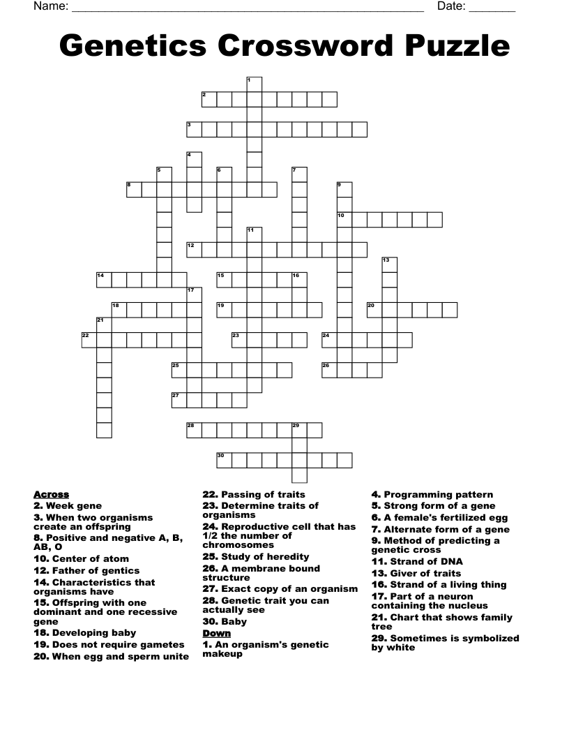 Genetics Crossword Puzzle