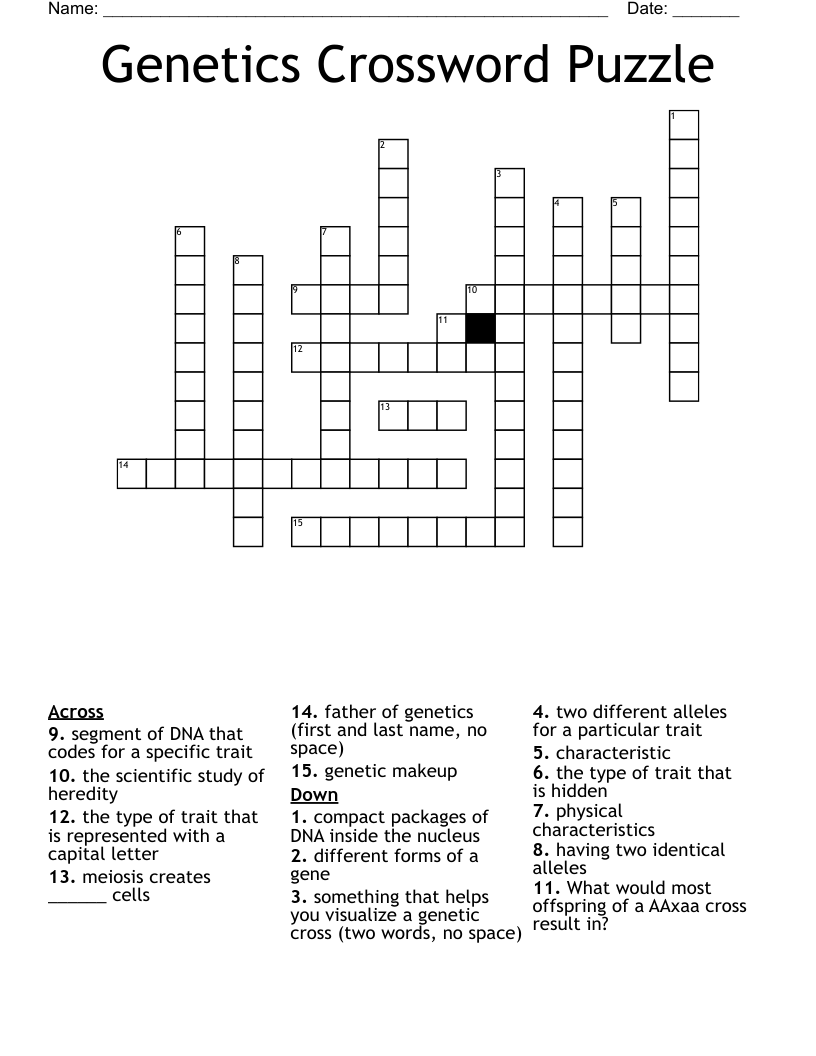 Genetics Crossword Puzzle