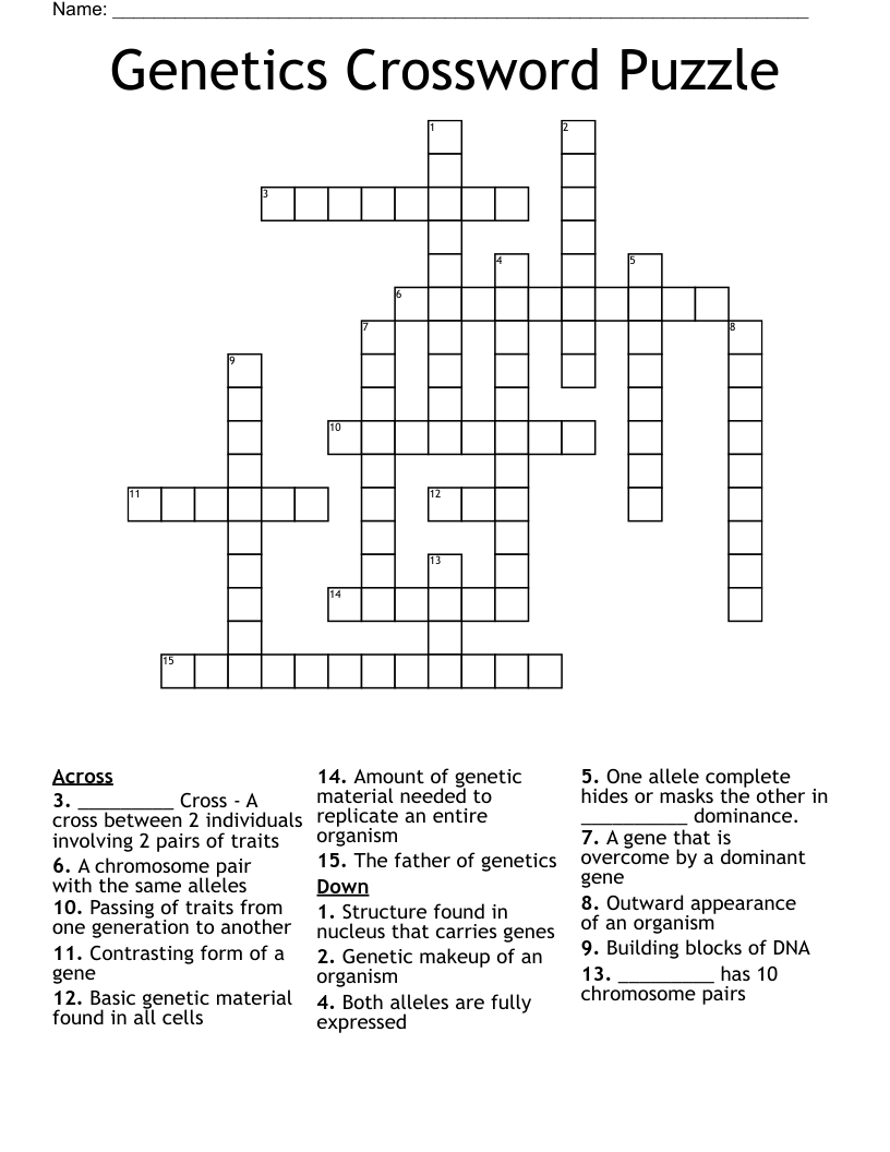 Genetics Crossword Puzzle