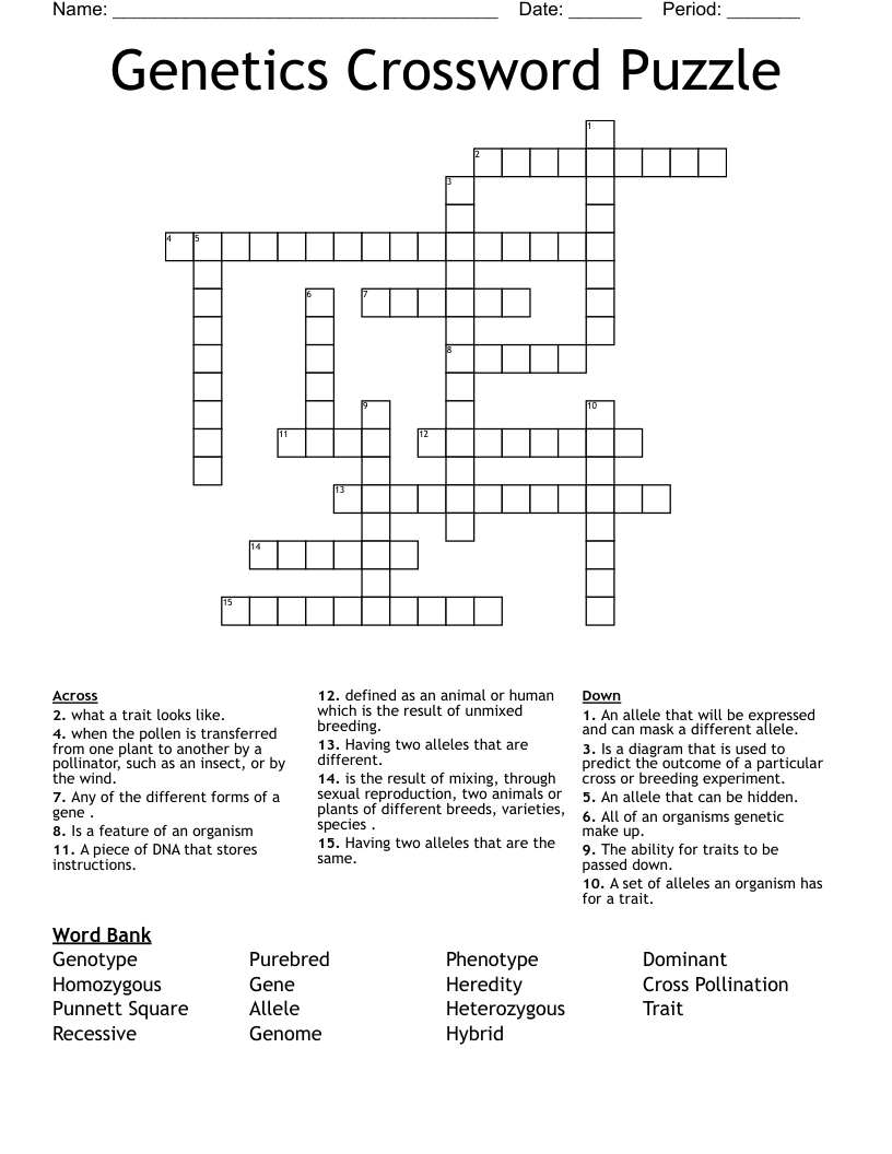 Genetics Crossword Puzzle