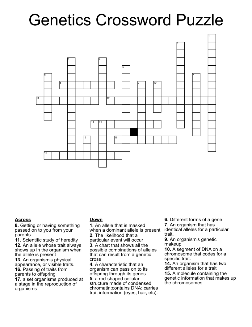 Genetics Crossword Puzzle