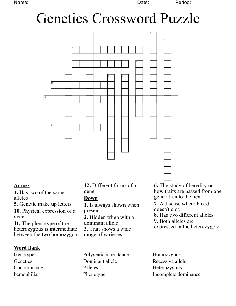 Genetics Crossword Puzzle