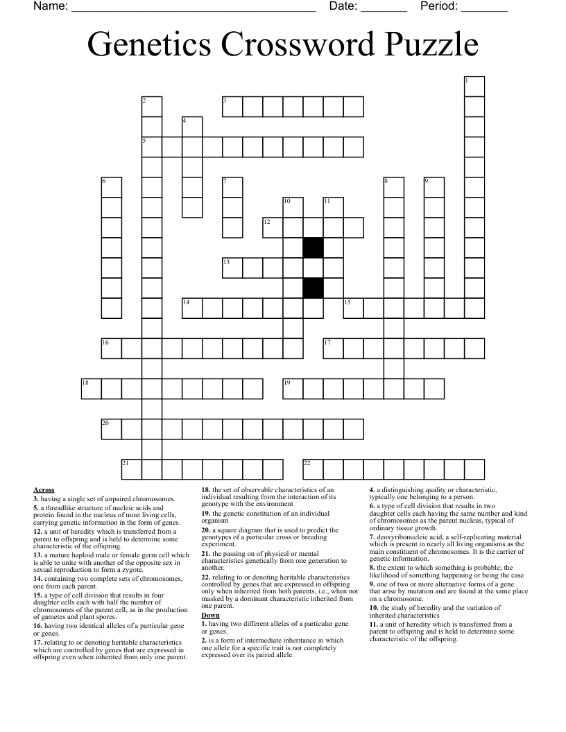 Genetics Crossword Puzzle  