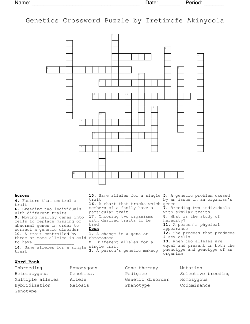 Genetics Crossword Puzzle by Iretimofe Akinyoola