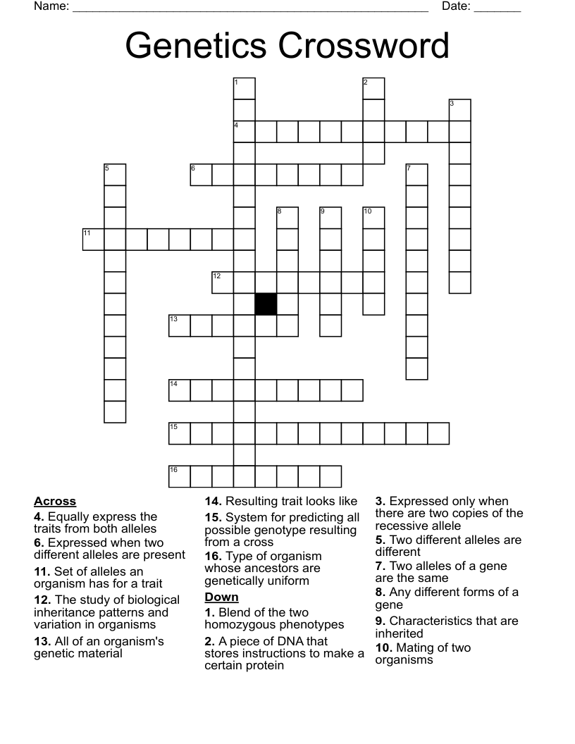Genetics Crossword 