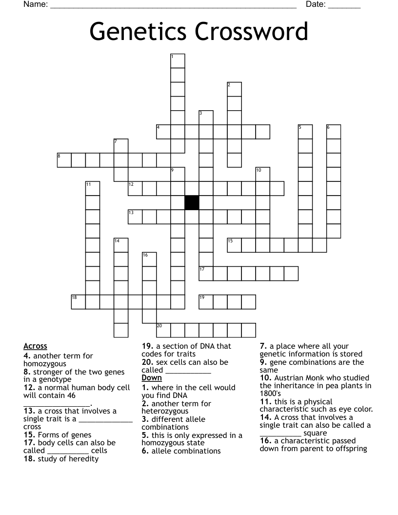 Genetics Crossword 