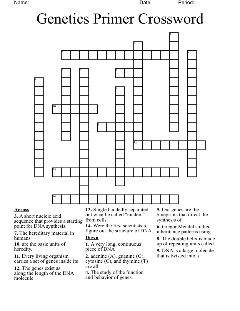 Genetics Primer Crossword