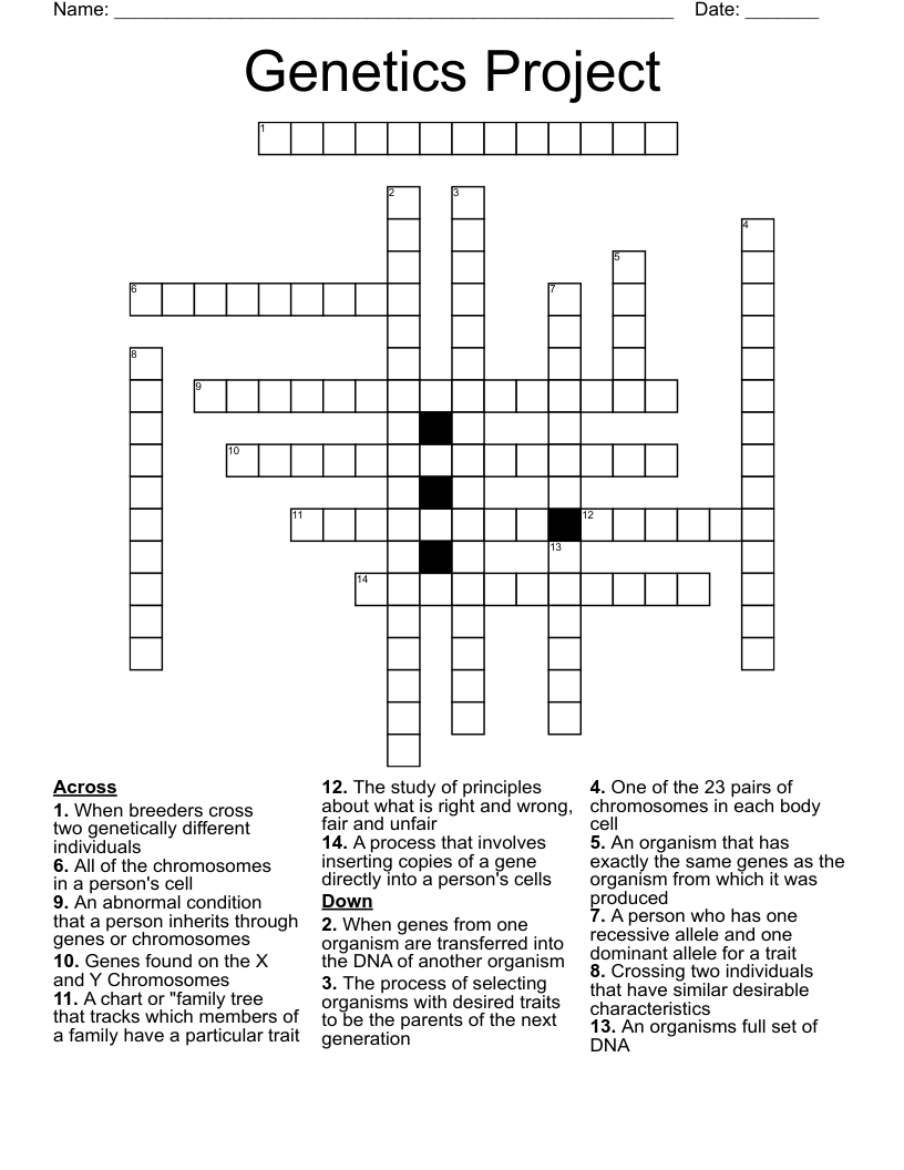 Genetics Project Crossword