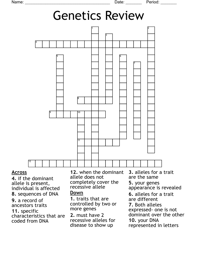 Genetics Review Crossword