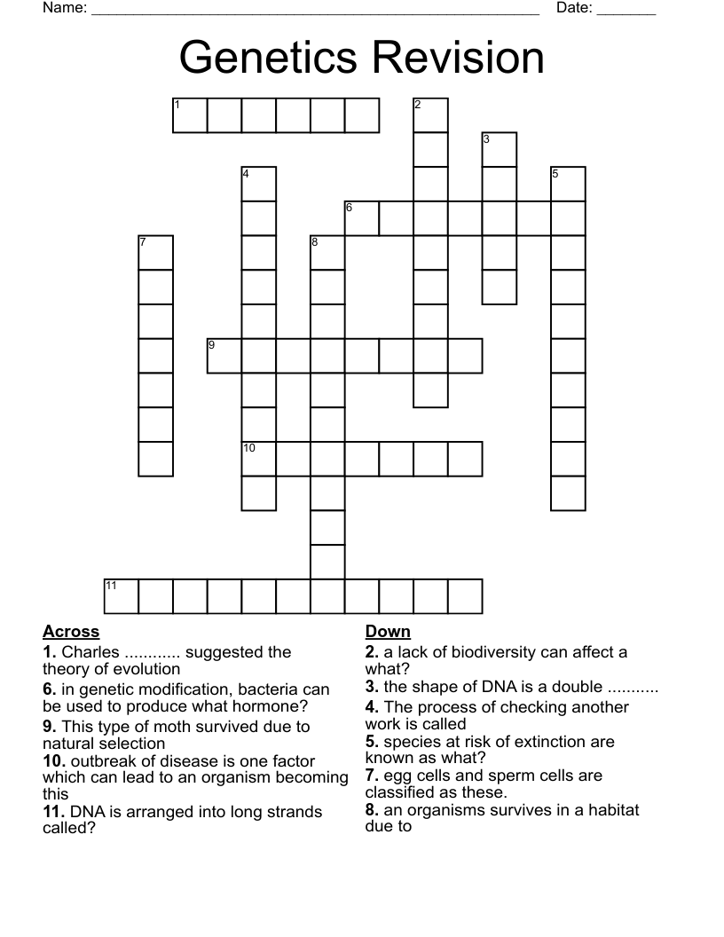 Genetics Revision  Crossword