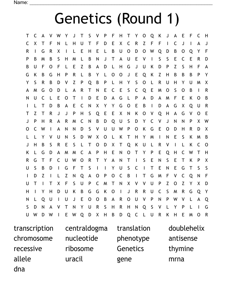 Genetics (Round 1) Word Search