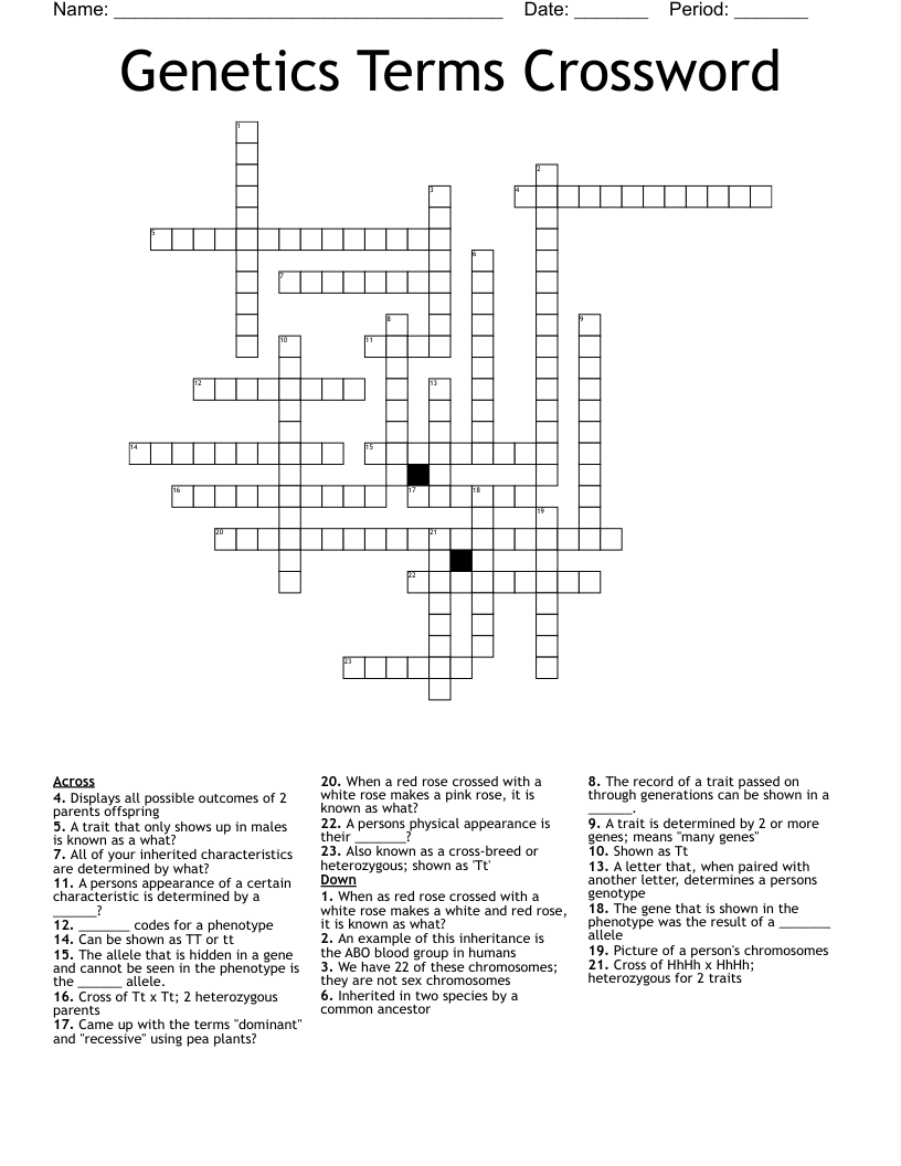 Genetics Terms Crossword