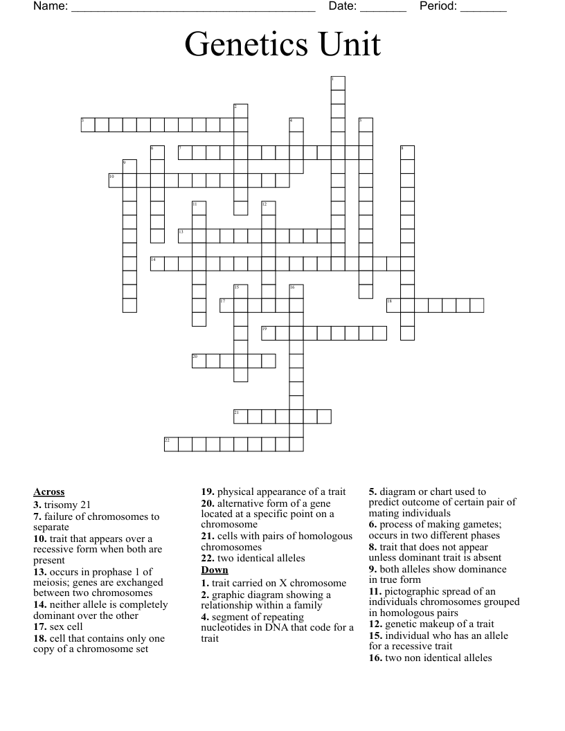 Genetics Unit Crossword