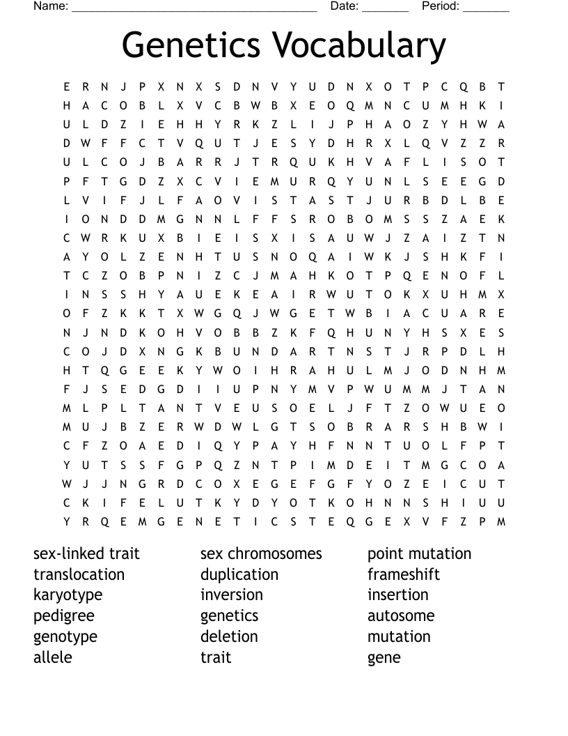 Genetics Vocabulary Word Search