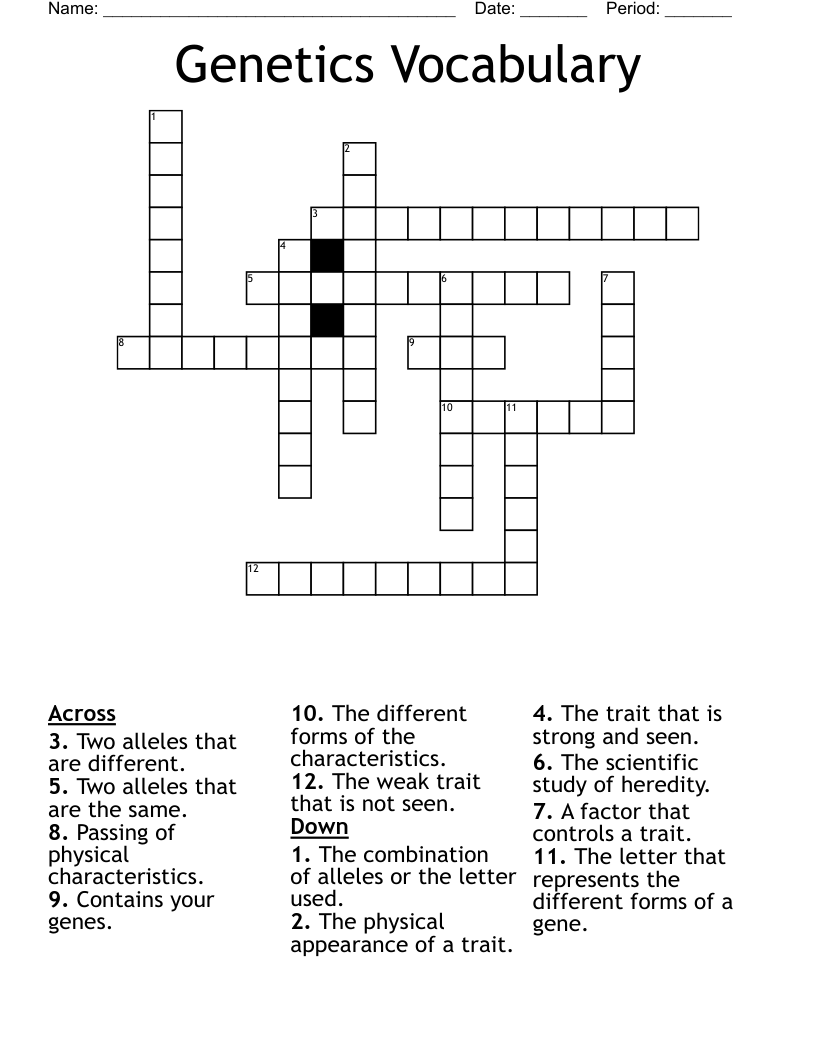 Genetics Vocabulary Crossword