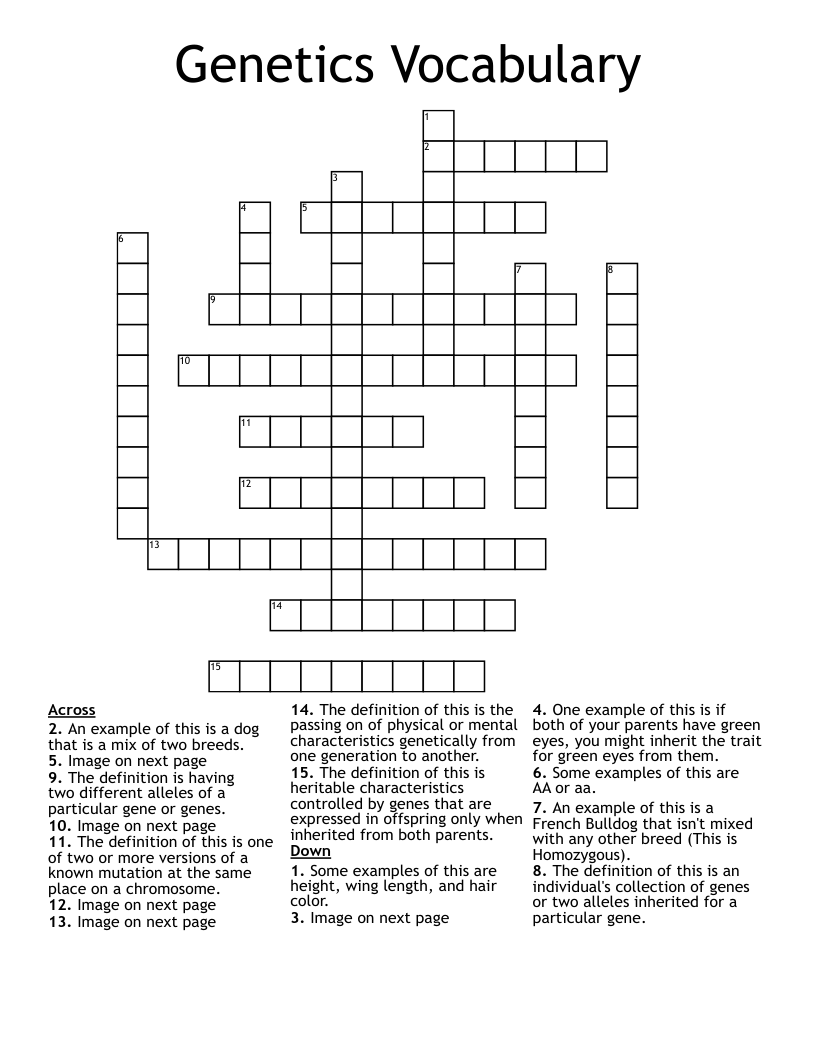 Genetics Vocabulary Crossword