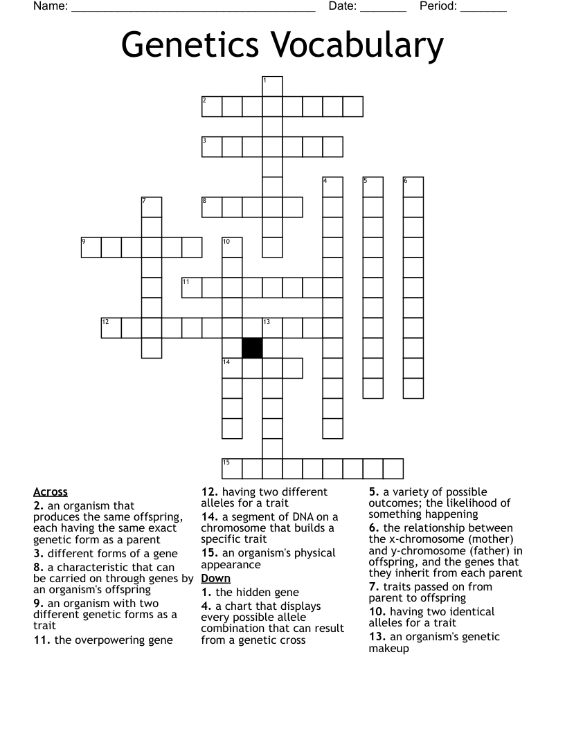 Genetics Vocabulary Crossword