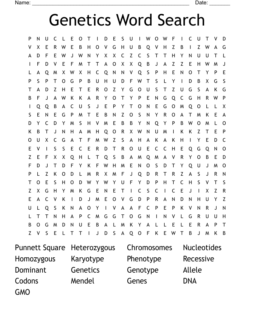 Genetics Word Search