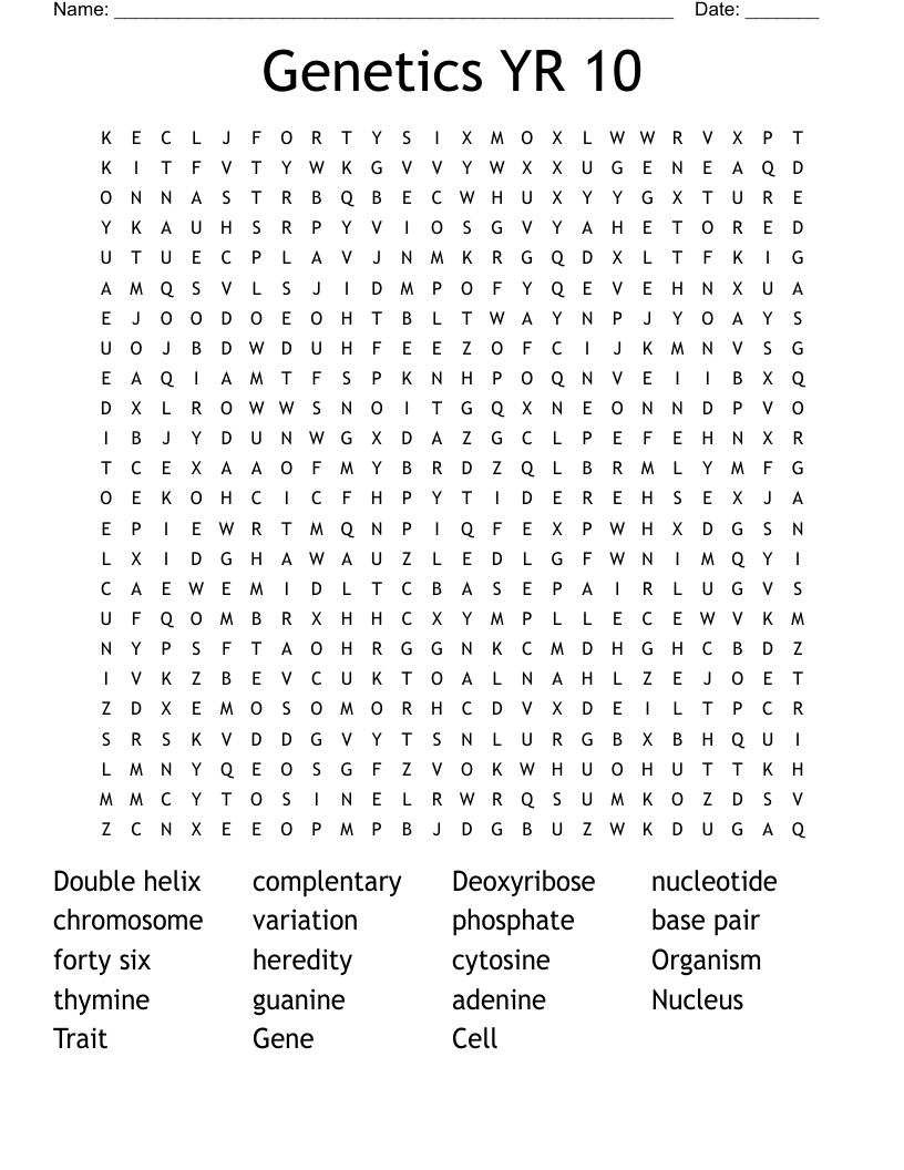 Genetics YR 10 Word Search