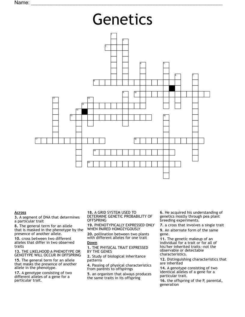 Genetics  Crossword