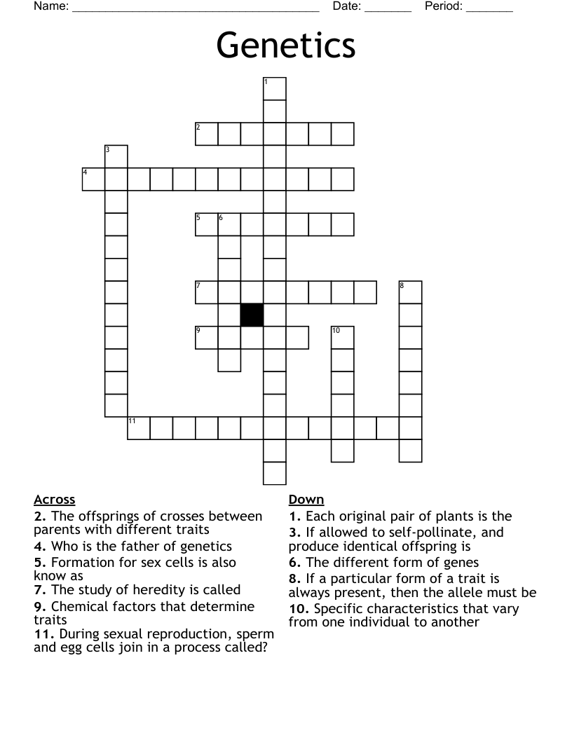 Genetics  Crossword