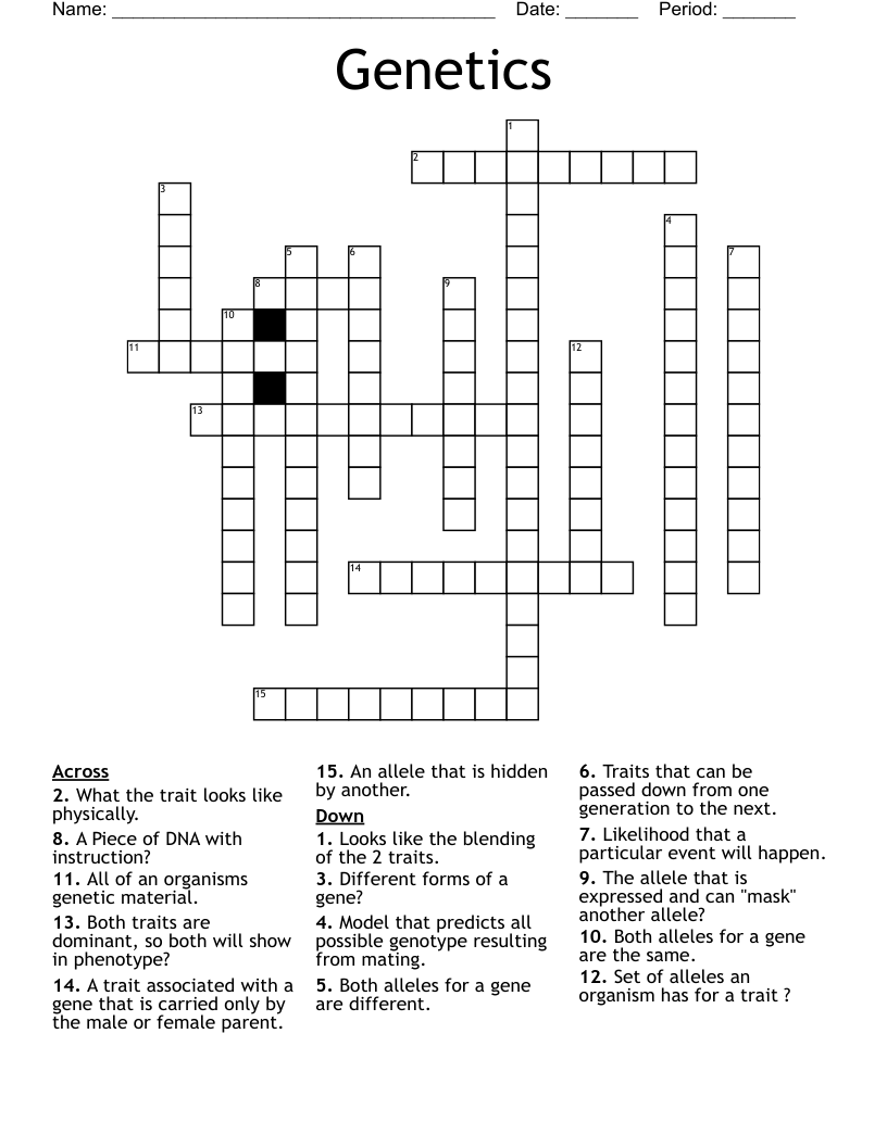 Genetics  Crossword