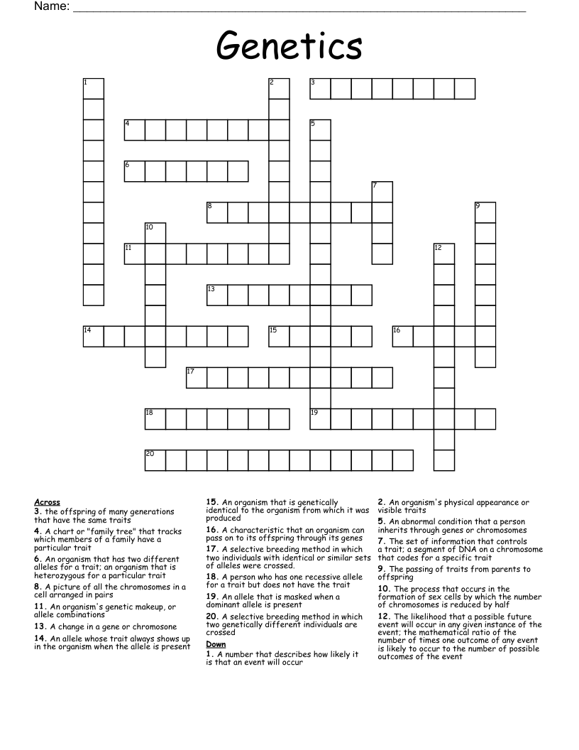 Genetics  Crossword