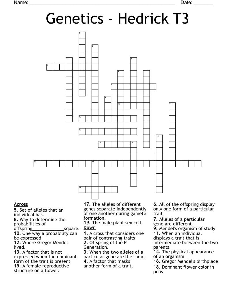 Genetics - Hedrick T3 Crossword