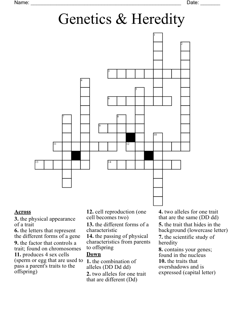 Genetics & Heredity Crossword