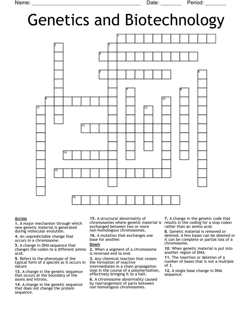 Genetics and Biotechnology Crossword
