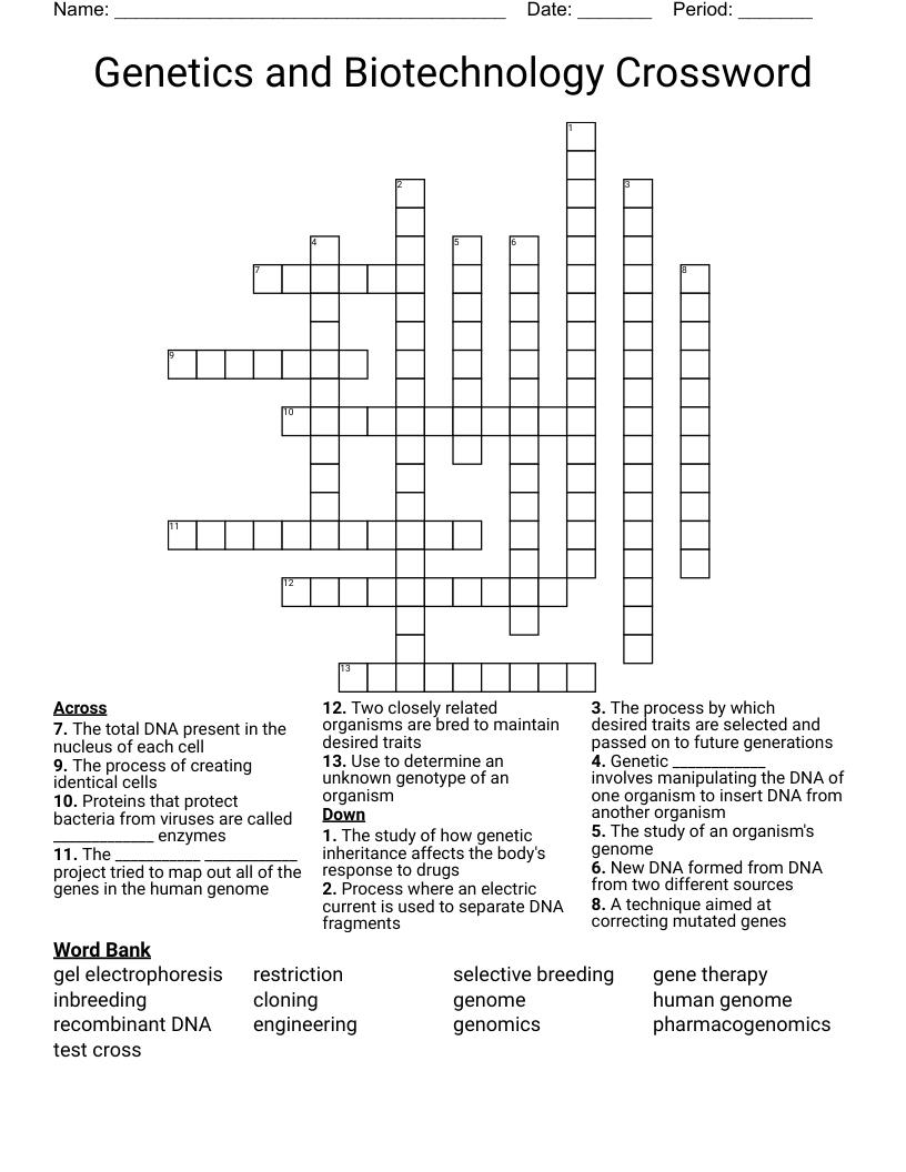Genetics and Biotechnology Crossword