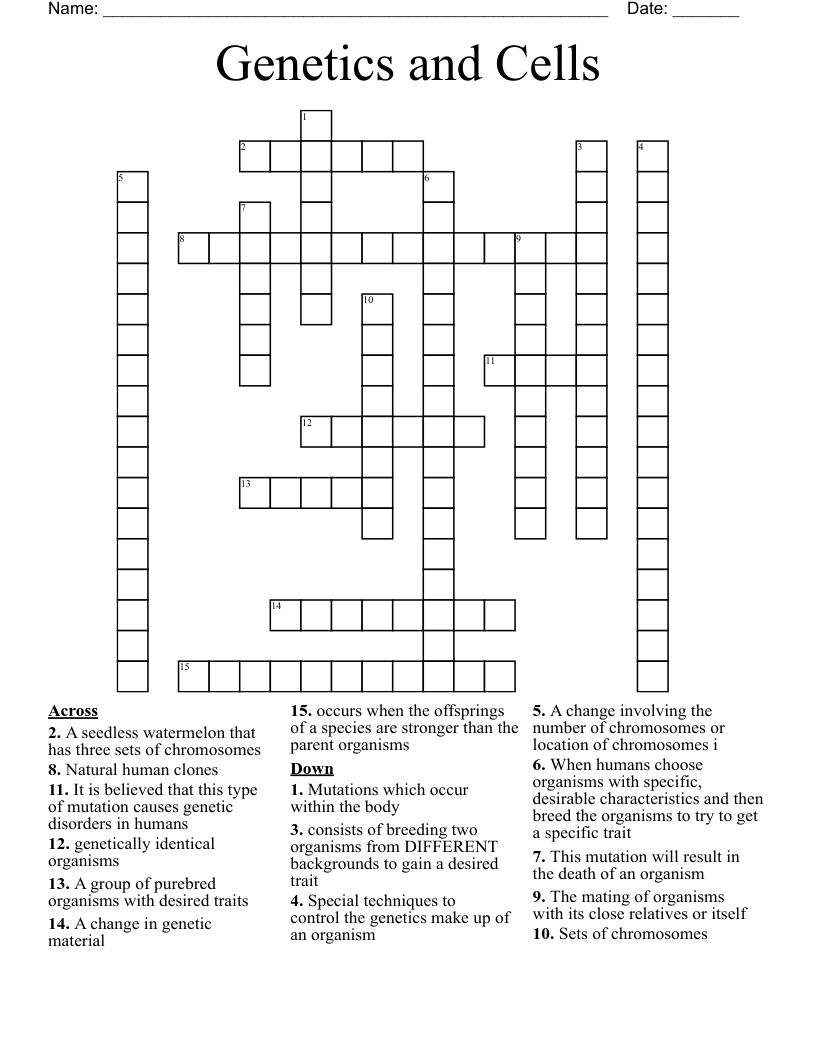 Genetics and Cells Crossword