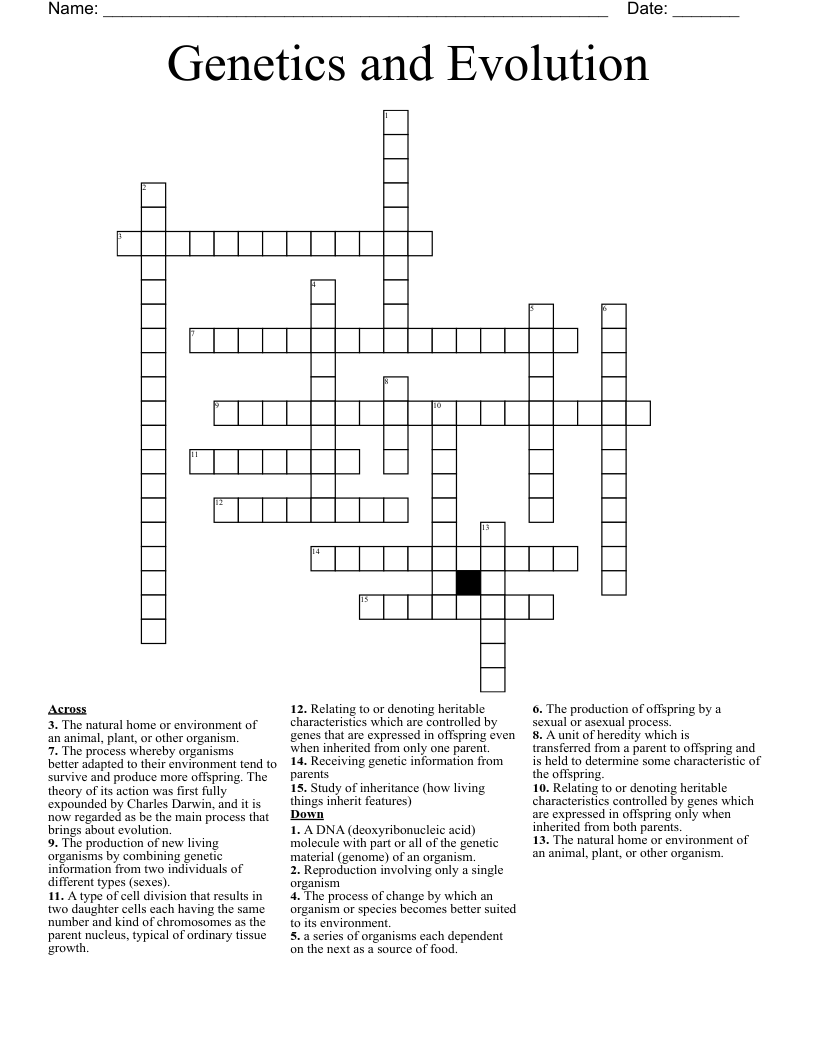 Genetics and Evolution  Crossword