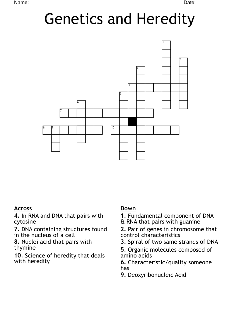 Genetics and Heredity  Crossword
