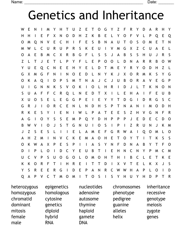 Genetics and Inheritance Word Search