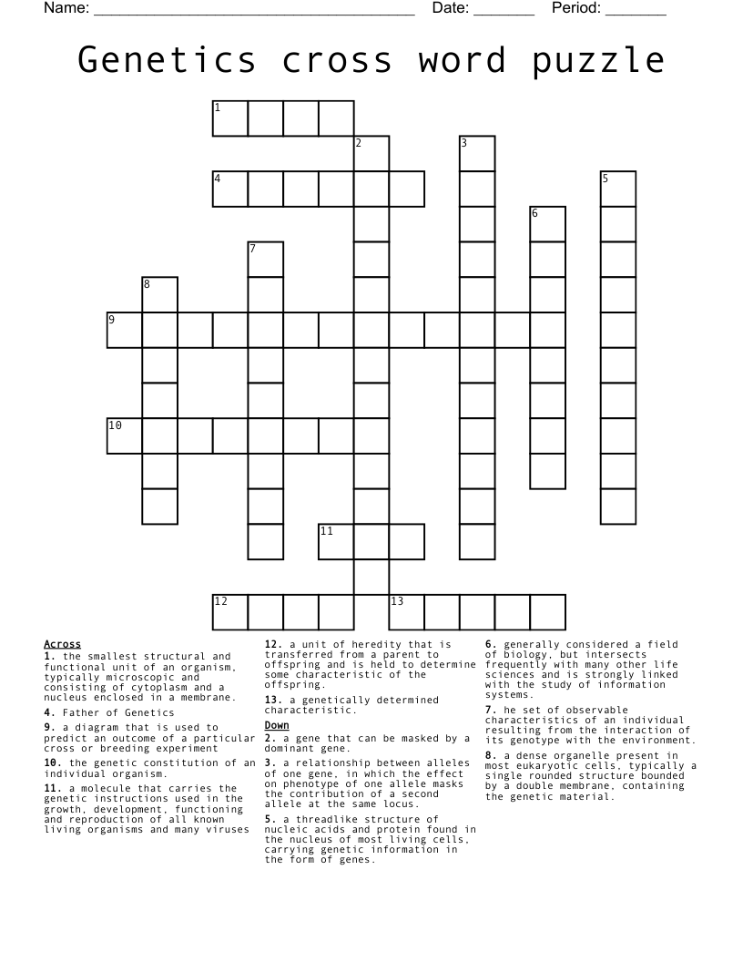 Genetics cross word puzzle