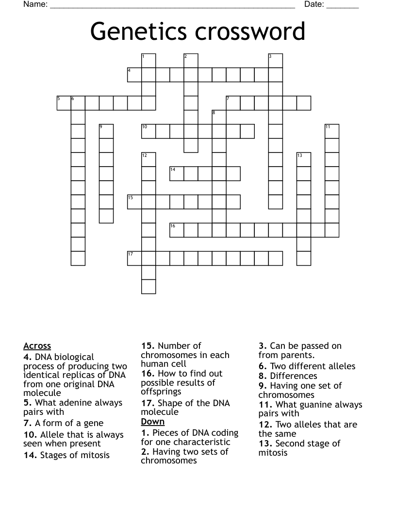Genetics crossword
