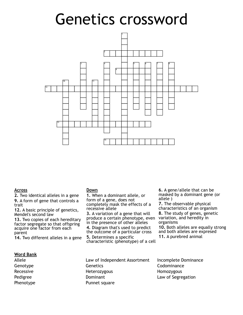 Genetics crossword