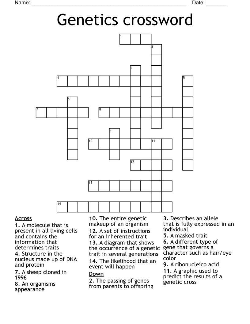 Genetics crossword