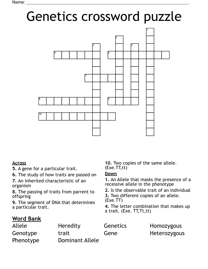 Genetics crossword puzzle
