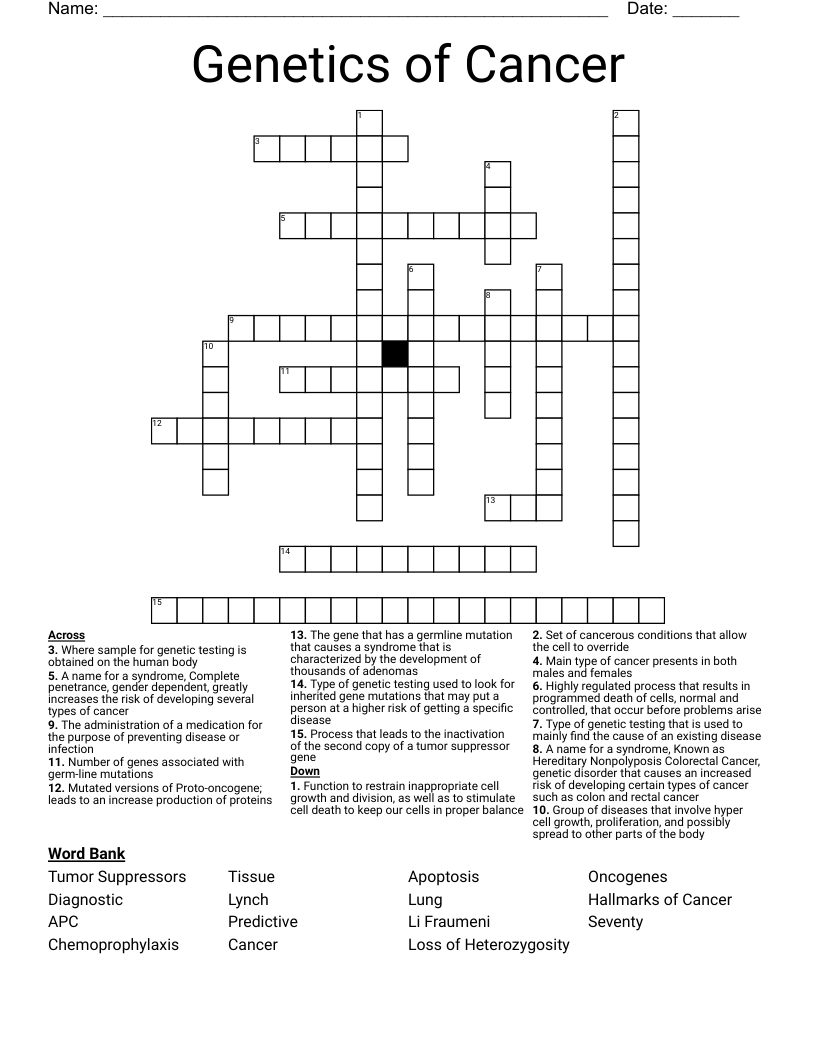 Genetics of Cancer Crossword