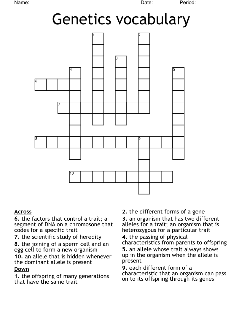 Genetics vocabulary Crossword