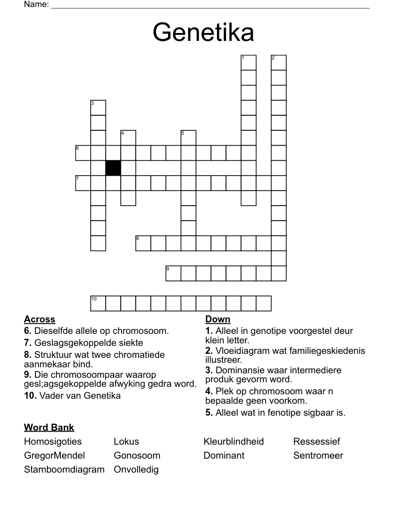 Genetika Crossword